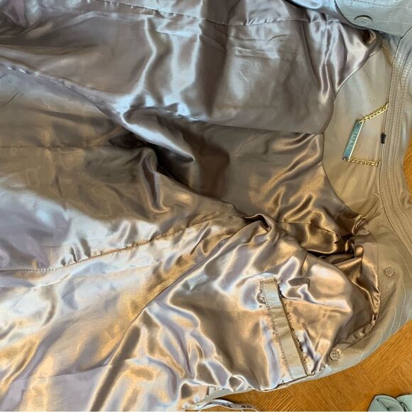 IMAN Gray Leather Double Breasted Trench Coat size Medium minimalist clean girl - Picture 6 of 14